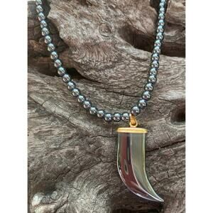 Hematite Bead Necklace with Claw Pendant